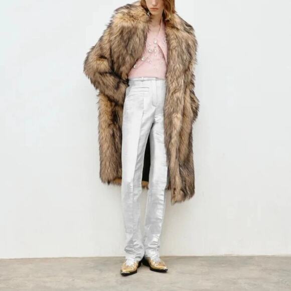 Rabanne x H&M Shimmery Metallic Tailored Dress Pant Trousers in Silver, Size 0 - Picture 1 of 11